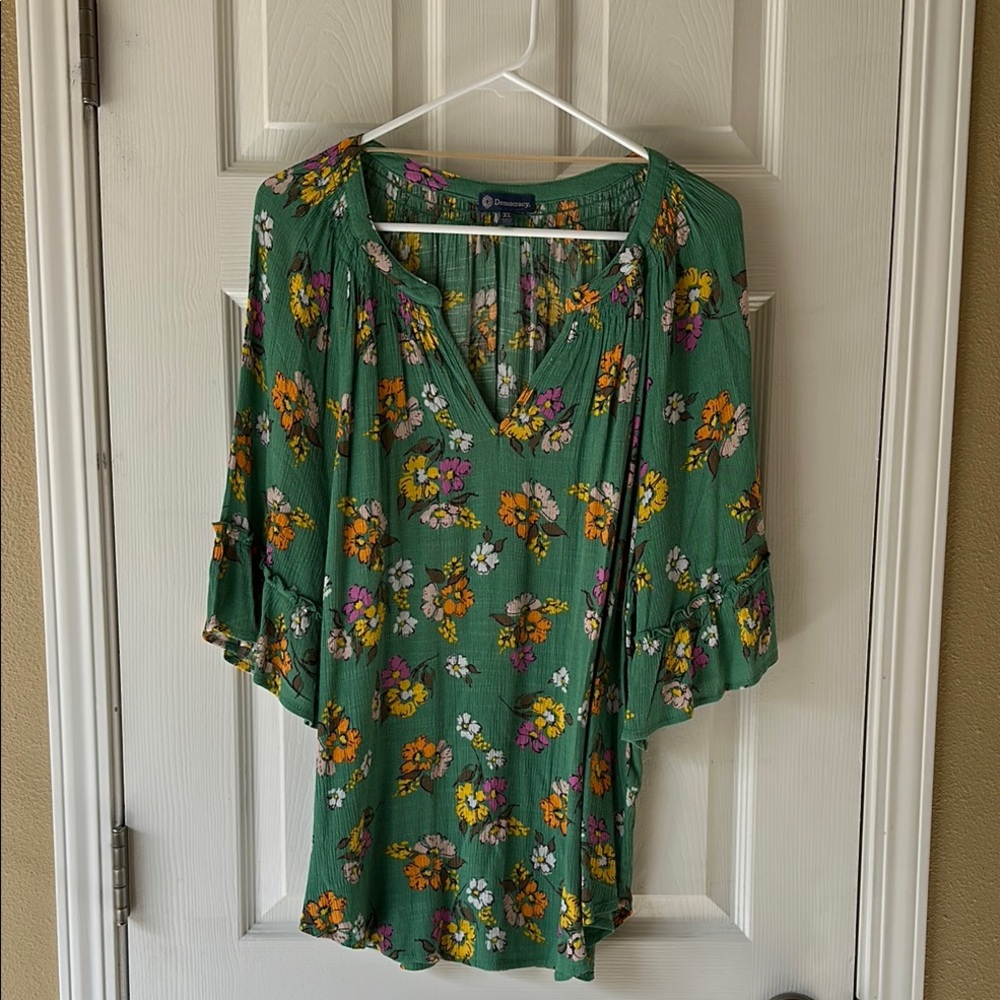 Democracy Green Floral Blouse